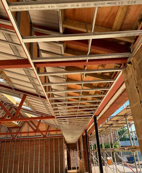 Steel joists forming a ceiling structure, London project